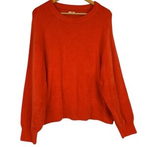 Aerie Orange Soft & Fuzzy Oversize 3/4 Sleeve Boxy Crew Neck Cropped Sweater L